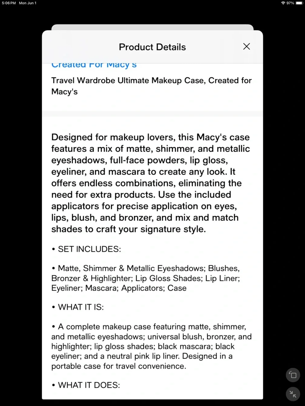 NIB Macy’s Travel Wardrobe Ultimate Makeup Case